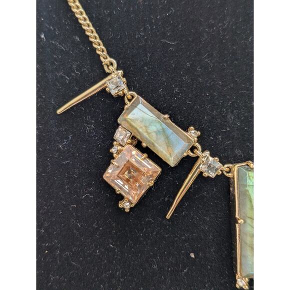 Alexis Bittar Geometric Crystal & Stone Spike Gold Adjustable Necklace 19" - Picture 3 of 6
